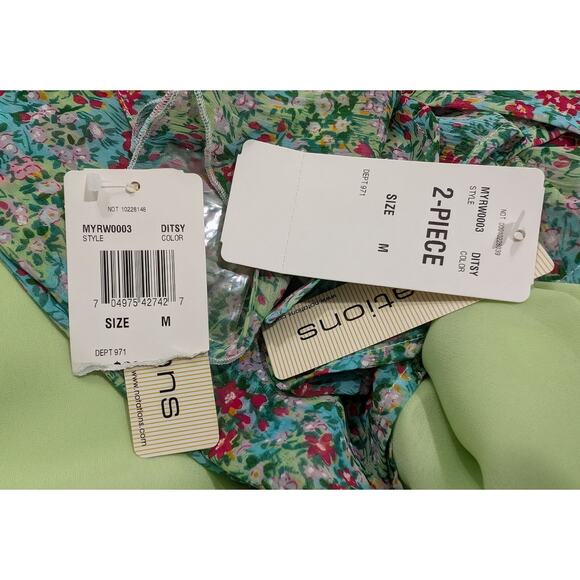 Notations Blouse Tank Top Set Floral Print Sheer Green Misses Size M New - Picture 12 of 12